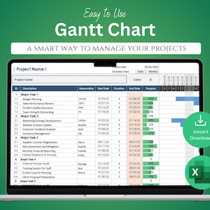 Gepersonaliseerde Gantt-diagramsjabloon, afdrukbare projectplanner, aangepaste tijdlijn digitale download, uniek cadeau voor kantoororganisatie