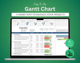 Gantt Chart | Project Tracker | Automated Project Planner | Project Management Template | Microsoft Excel | Project Timeline | Task Tracker