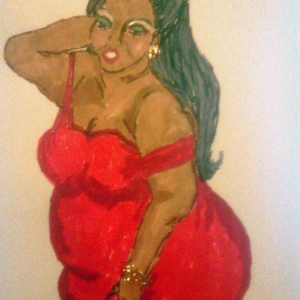 One of a Kind Marker/Mixed Media Drawing - Beautiful BBW - #1 RUBY ROSE