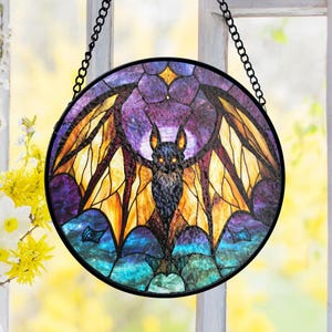 Gothic Bat Stained Glass Suncatcher, Halloween Decor Stained Glass, Gift For Bat Lover Window Hanging, Spooky Friend Gift, Witchy Celestial