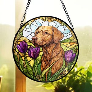 Labrador Retriever Stained Glass Suncatcher, Dog Mom Gift Stained Glass, Pet Memorial Window Hanging, Dog Lover Hobby Stained Glass Decor