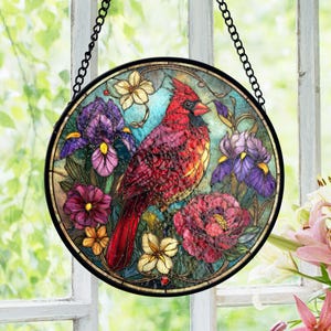 Cardinal Memorial Stained Glass Suncatcher, Sympathy Gift Suncatcher, Remembrance Window Hanging, Bird Lover Gift Glass Art, Gift For Mom