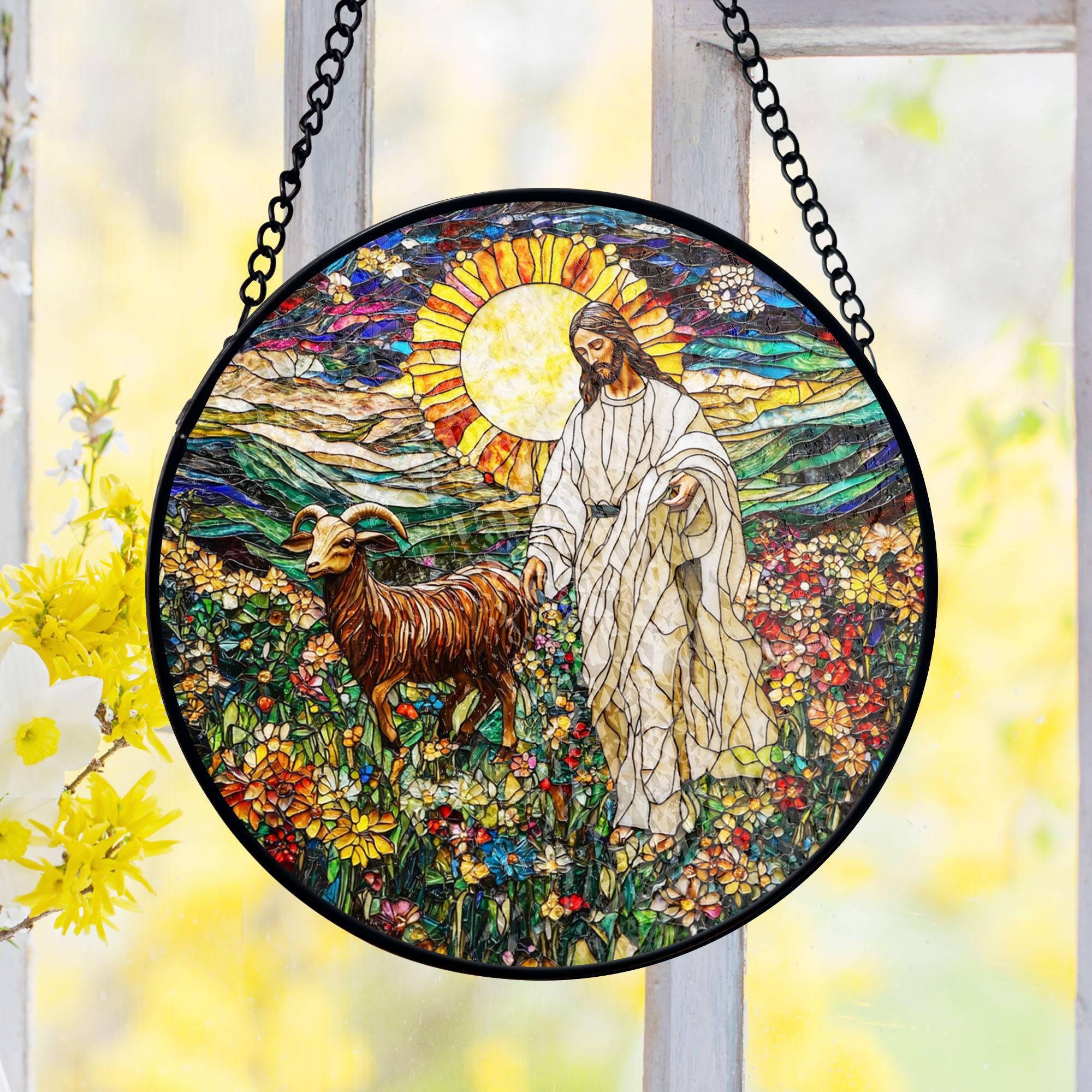 Jesus and Lamb of God Stained Glass Suncatcher, the Good Shepherd