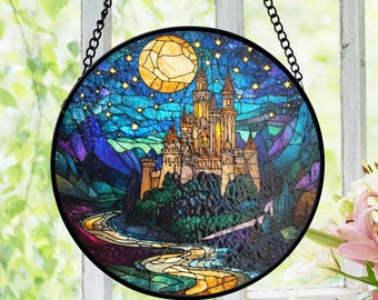 ステンドグラスの魔法の城 - おとぎ話の窓飾り - Etsy 日本