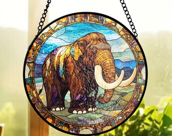 Mammoth Stained Glass Suncatcher, Ice Age Window Art, Prehistoric Animal Design, Nature Inspired Glass Decor, Gift for Wildlife Lovers