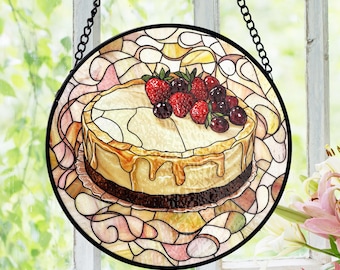Cheesecake Lover Gift Stained Glass Suncatcher, Baker Birthday Suncatcher, Pastry Chef Job Decor, Foodie Hobby Window Hanging