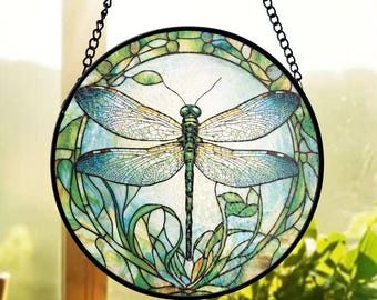 Dragonfly Stained Glass Suncatcher, Nature Inspired Insect Art, Window Decor Accent, Botanical Garden Theme, Insect Lovers, Unique Gift