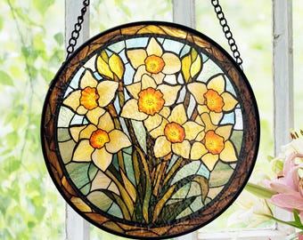 Daffodil Stained Glass Suncatcher, Yellow Floral Window Decor, Spring Garden Style, Nature Lovers, Easter Gift Idea, Gift For Mom