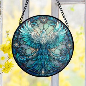 Phoenix Suncatcher Stained Glass, Majestic Bird Window Decor, Mythical Fantasy Style, Stained Glass Look, Magic Lovers, Celestial Gift Idea