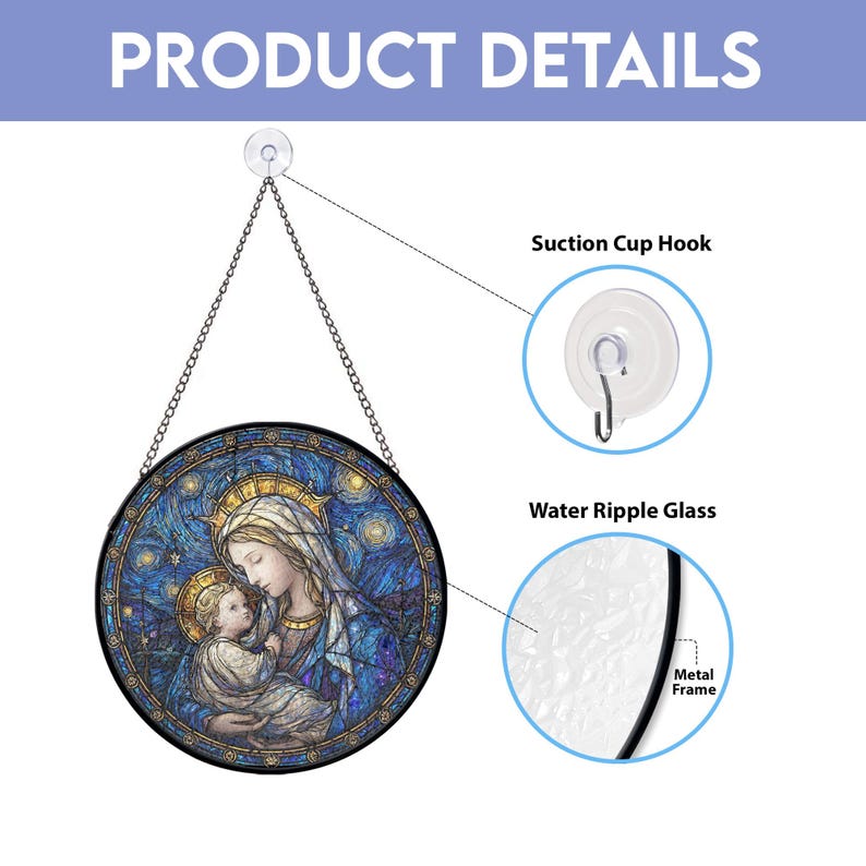 Virgin Mary and Baby Jesus Stained Glass Suncatcher, Religious Stained ...