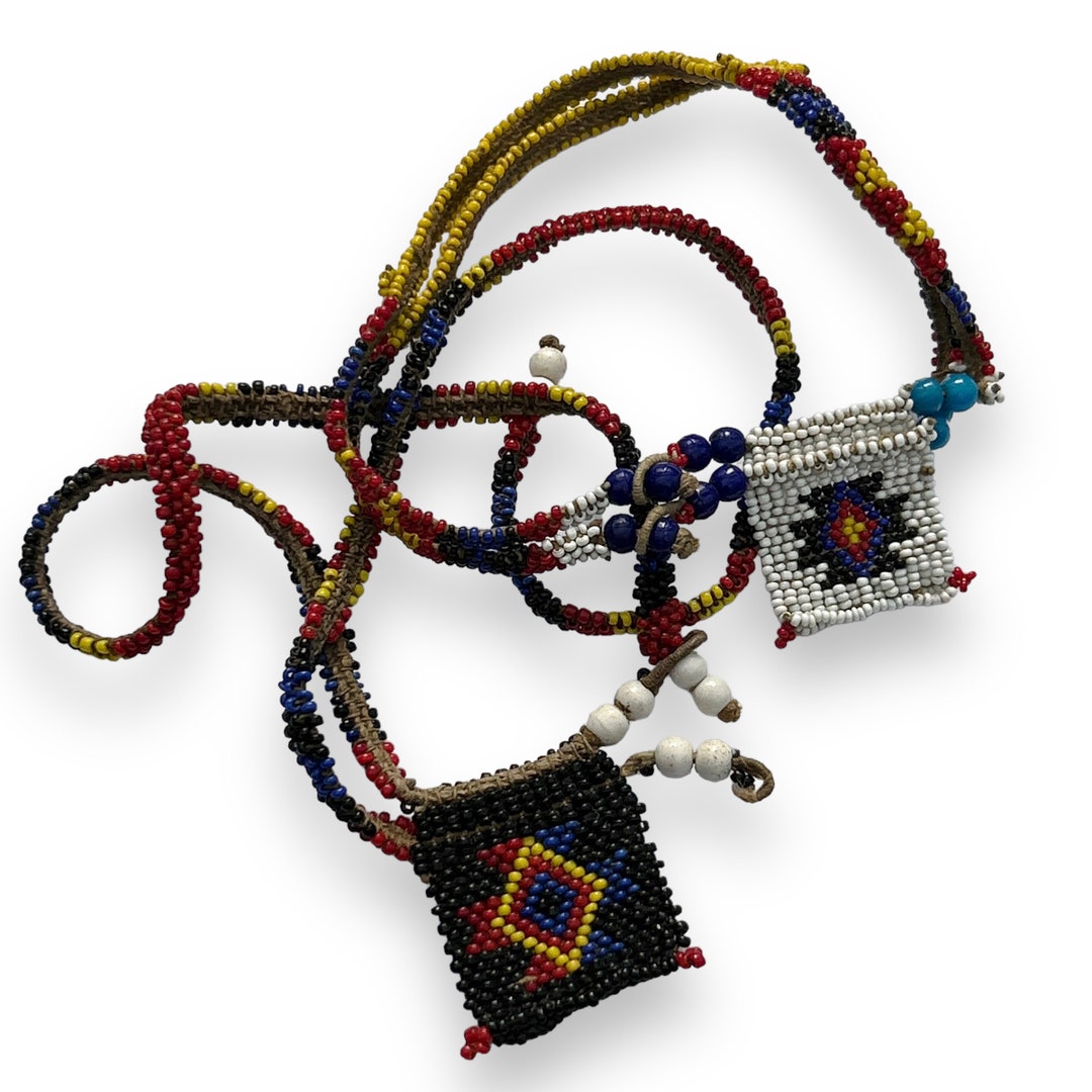 Antique African Tribal Zulu Bead Work Love Letter Necklace