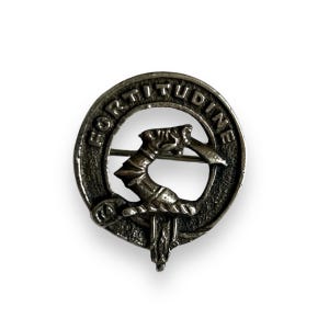 Antique to vintage early 20c Scottish silver original Clan Macrae brooch with Fortitudine motto