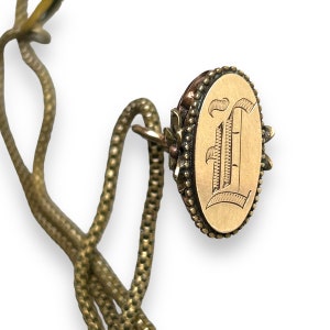 Original antique late Victorian initial Black Letter Font engraved initial L flower fob seal pendant and chain necklace