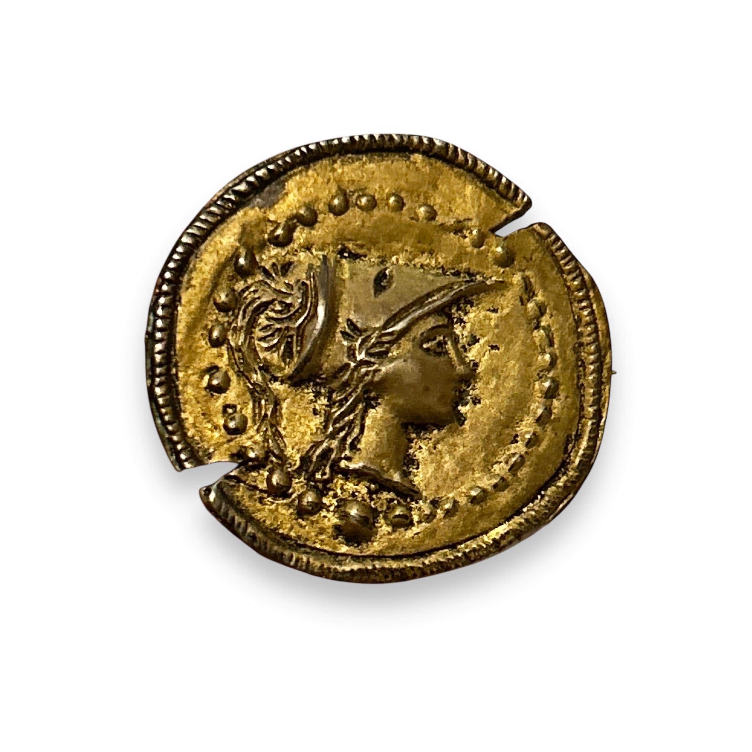 珍しいヴィンテージの古代コインブローチ(800シルバー金箔使用) - 素晴らしい品質