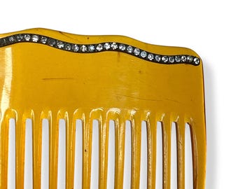 Antique c.1900 to 1910 edwardian rhinestone paste set clarified horn large low back comb - haircomb or hair comb decoration