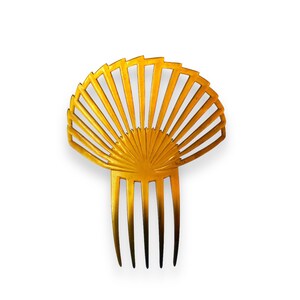 RESERVED for M - Antique c. 1900s large curved back hair comb handmade by Kroko of Switzerland - clarified horn with pierced fan like frame