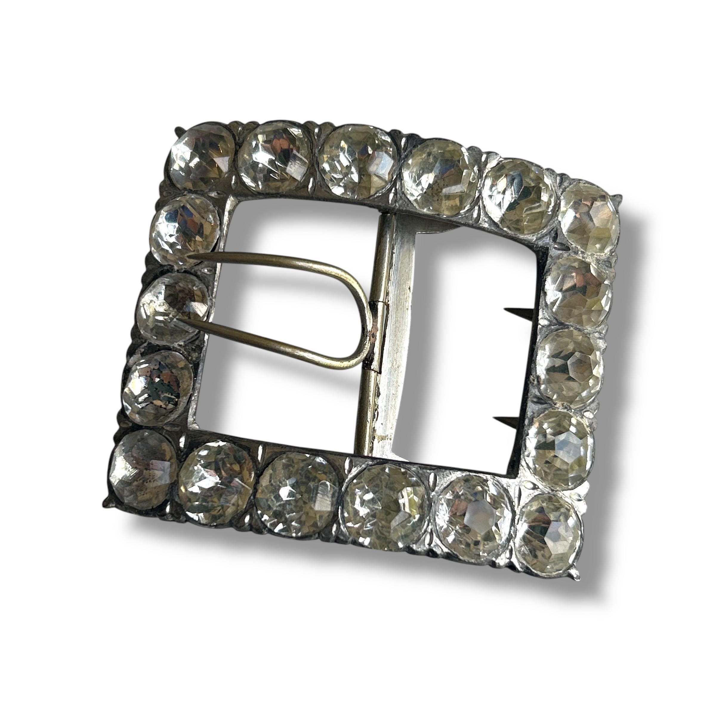Large antique 18th century c. 1790s sparkling Georgian shoe buckle in white metal set with paste