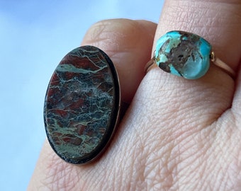 Large 1970s vintage modernist silver Magnus Maximus Designs c. 1971 bloodstone agate oval statement ring