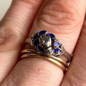 Vintage 800 Silver Blue Enamel Hand Ring - Austro-Hungarian Style - US 8