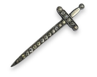 Sparkling antique Art Deco paste set silver sword brooch c. 1930s