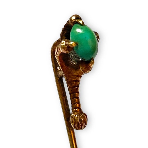 Antique 19c Victorian lucky bird claw stick or stock pin in rich gold coloured mount - grouse / ptarmigan or eagle