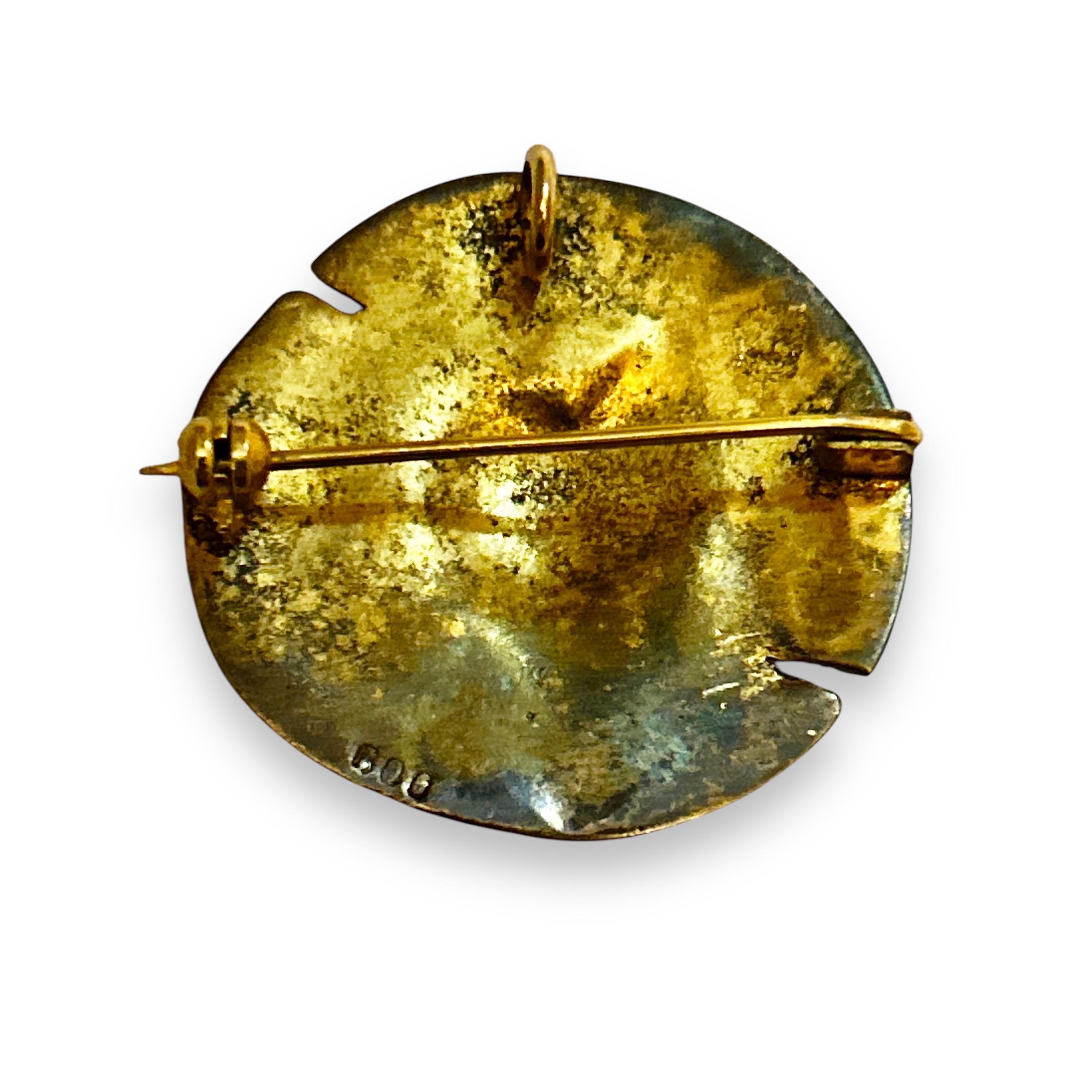 珍しいヴィンテージの古代コインブローチ(800シルバー金箔使用) - 素晴らしい品質