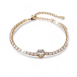 Weißer Zirkonia Herzarmband – Süßes Verstellbares Goldenes Armreif für Damen, Hochzeits- Brautschmuck