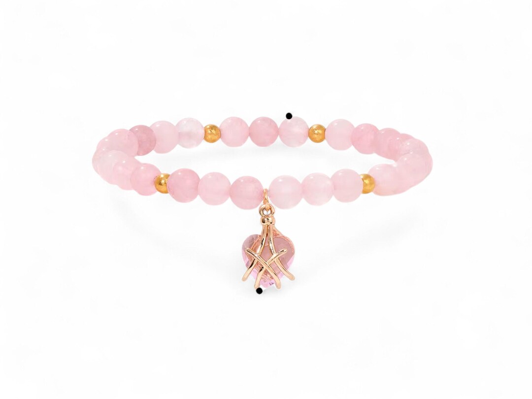 Perla - Bracciale Di Perle Di Rosa Naturale, Braccialetto Di Perle Rosa Pietra Natale Di Giugno Braccialetto Di Perline Del 3 Anniversario