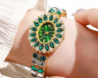 Strassarmbandsklocka, elegant damkvartsarmbandsur
