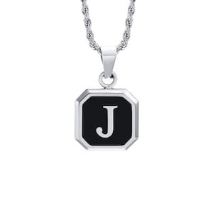 Collar con inicial personalizado para hombre y mujer: colgante de acero inoxidable negro de la A a la Z, cadena trenzada, regalo personalizado.
