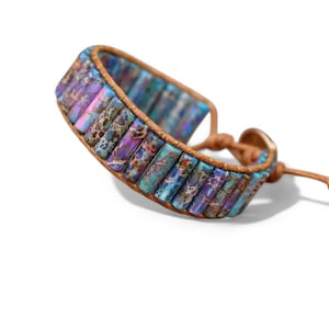 Bunte Boho Jasper Chakra Wickelarmband, Handgefertigtes Leder Perlenarmband für Paare, Boho Yoga Schmuck