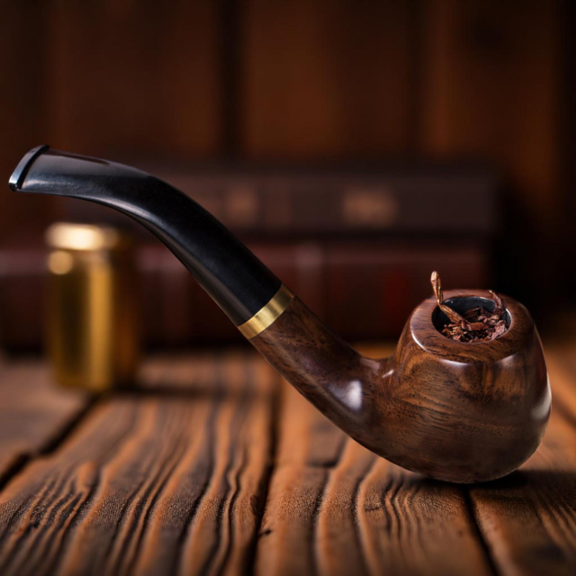 Vintage Style Wooden Effect Bent Tobacco Pipe - ABS Material Smoking Pipe