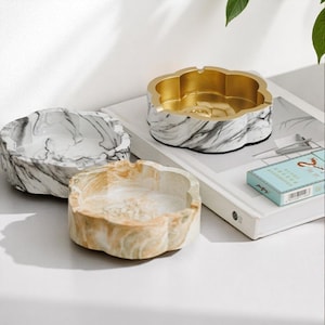 Handmade Marble Look Ceramic Ashtray: Modern Stone Decor