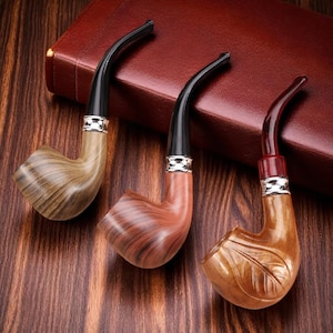 Pipa de fumar artesanal de resina para hombre: diseño curvado de imitación de madera, pipa de tabaco portátil con filtro, idea de regalo moderna hecha a mano