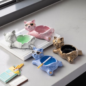 Lucky Cat Ceramic Ashtray – Cute Anti-Fly Ash Tray for Indoor and Outdoor Use | Unique Funny Gift for Smokers & Cat Lovers | Home Decor