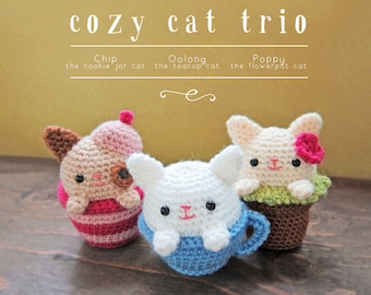 Cozy Cat Trio PDF Crochet Amigurumi Pattern