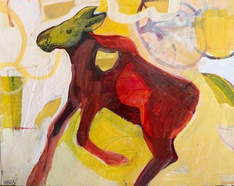 Acrylic Mixed Media on Paper “Playful Moose”