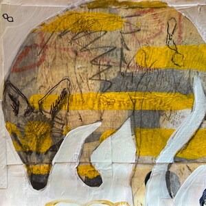 Coyote rayado, arte original de 7 x 5 con tapete
