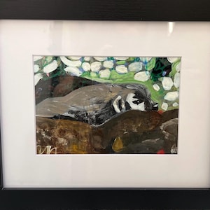Técnica mixta acrílica enmarcada sobre papel “Baby Badger” con tapete