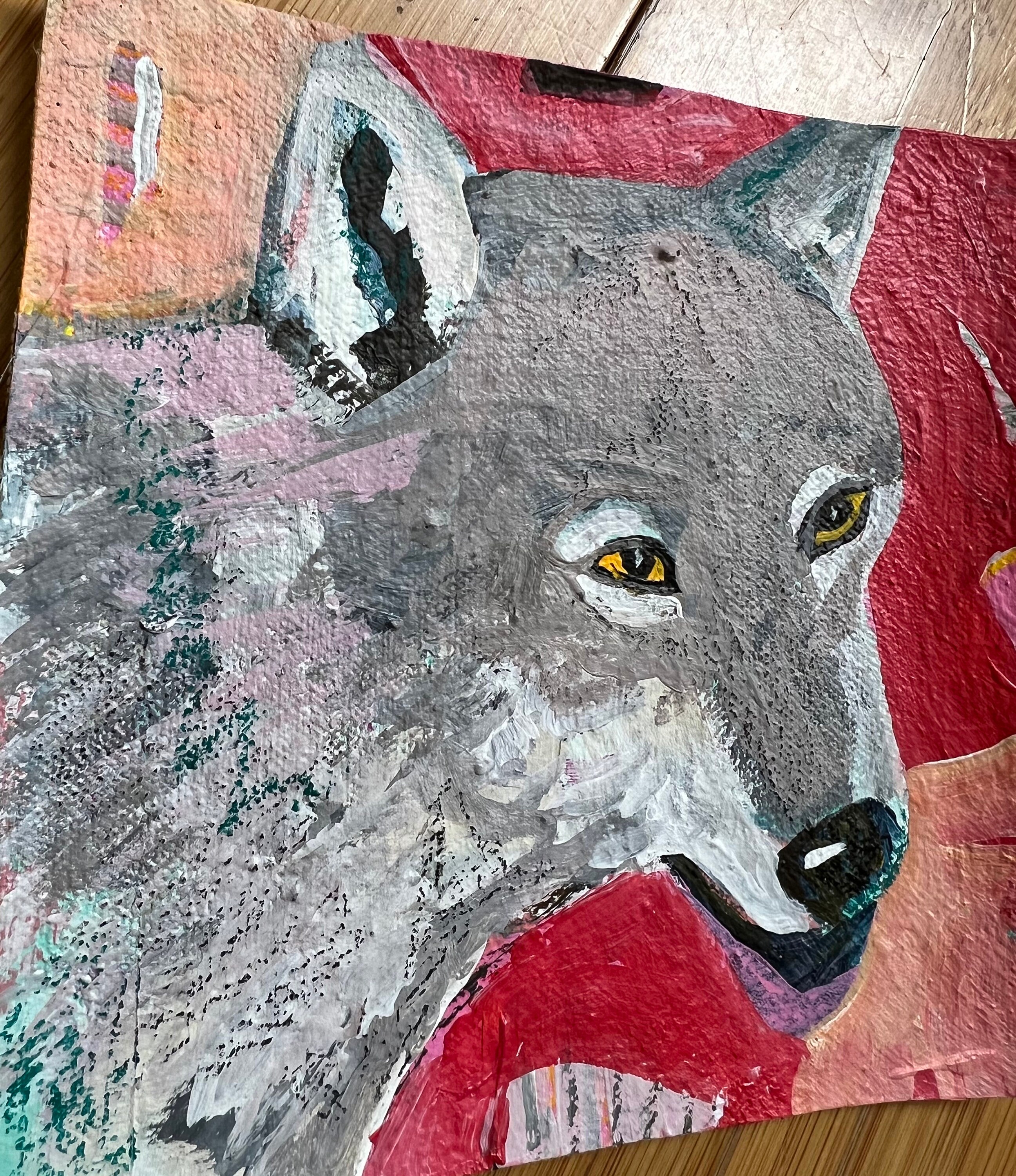 Wolf Acrylic Mixed Media Painting “happy wolf” - Etsy 日本