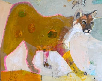 Original Mixed Media Painting Cougar