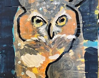 Acrylic Mixed Media on Paper “Owl in Snow”