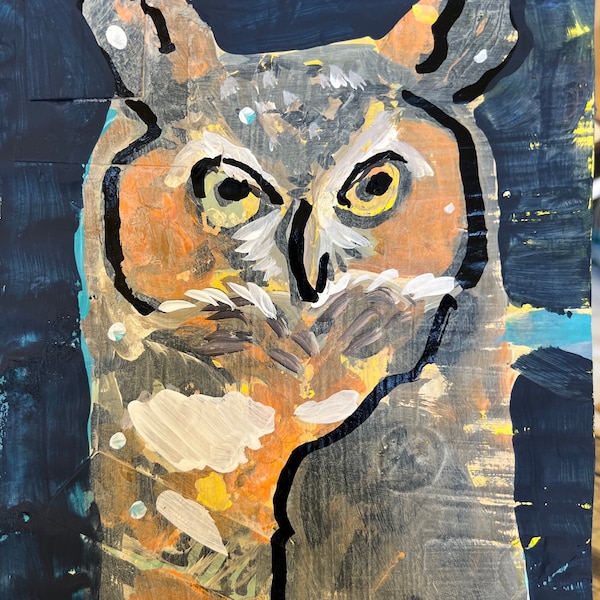 Acrylic Mixed Media on Paper “Owl in Snow”