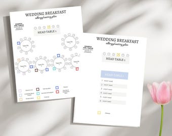 Wedding Seating Allergy Table Template, Template, Printable Wedding Template, Wedding