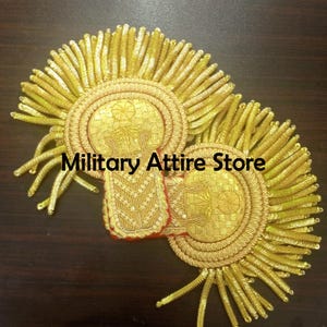 Gold Embroidered Military Epaulette: British Officer Uniform Shoulder Piece
