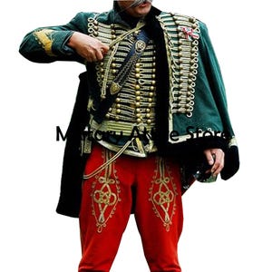 Uniforme napoleonica, giacca da ussaro in lana verde: giacca in stile militare