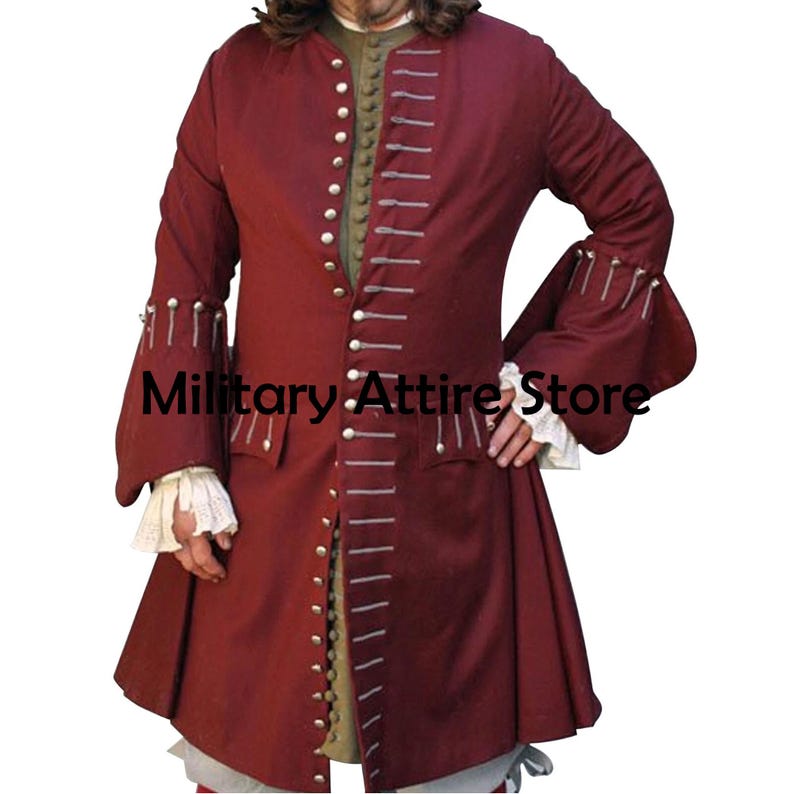 17th Century Frock Coat, Handmade Burgundy Late Cavalry Coat ...