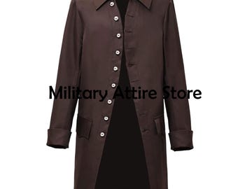 Gothic Cotton Tailcoat Jacket, Black Steampunk VTG Victorian High Collar Coat, Punk Overcoat