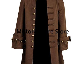 Halloween Cosplay Sparrow Jacket, Brown Wool Pirate Coat, Gothic Steampunk  Jacket