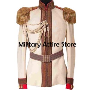 Off-White Wool Imperial Horse Guard Uniform: Napoleonic Hussar Jacket